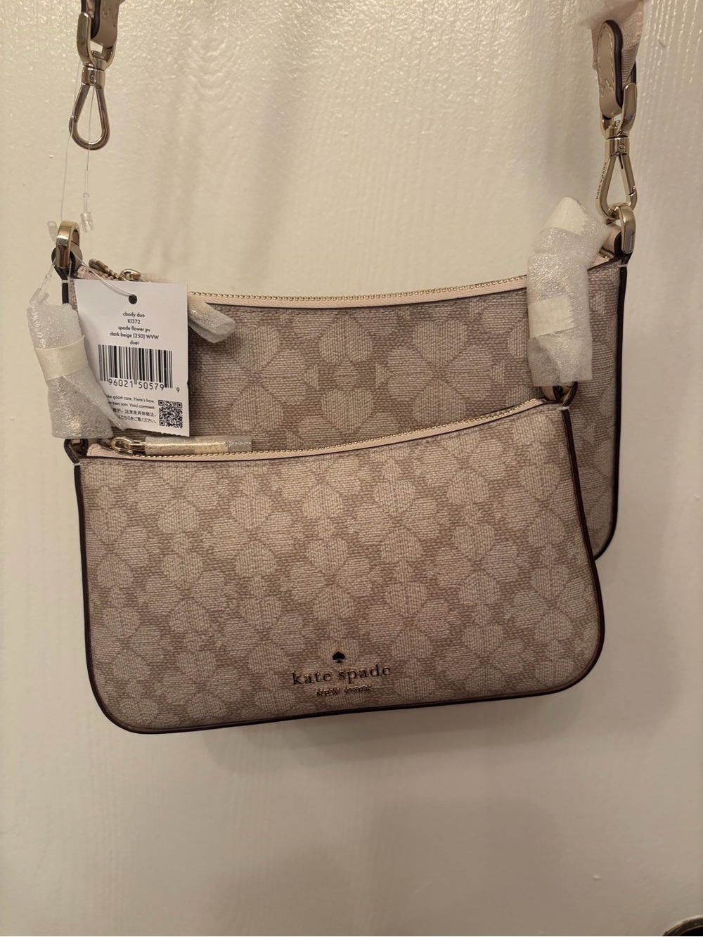 Kate Spade Beige Signature Double-Pouch Crossbody Bag